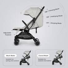 Lightweight Compact Baby Pushchair Stroller With Foldable Canopy, Peek-A-Boo Window, Large Storage Basket, 360° Swivel Wheels, One-Foot Brake - Light Grey - View 5