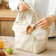 VINCAN Multifunctional Canvas Insulated Lunch Bag With Zipper Design, Portable Insulated Cold Storage Tote Bag Suitable For Travel And Picnic, Reusable Square Bag, Essential For Students, Outdoor Carrying Bag - Multicolor - View 4