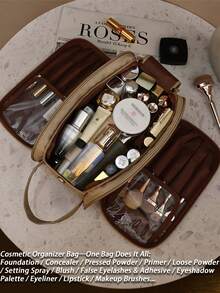 Camel Waterproof PU Leather Multifunctional Makeup Bag Double-Layer Large Capacity Portable Travel Cosmetic Bag Toiletries Storage Bag With Handle For Woman Dividers PU Makeup Bag Brush Storage Bag Men Business Wash Bag School Supplies Travel Essentials Make Up Bag Holiday Essentials Makeup Bags Makeup Pouch Makeup Organizer Holiday Winter 2024 Make Up Organizer Makeup Storage Back To School Supplies - 駝色 - 查看 9
