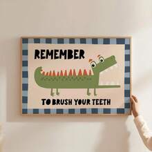 1pc Crocodile Pattern Bathroom Decor: Don't Forget To Brush Your Teeth - A - View 3