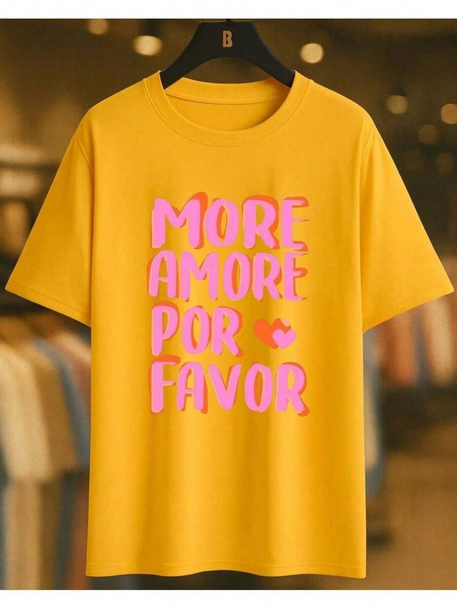 Camiseta Casual Amore Tropical 100% Algodão Feminina Masculina Unissex Elegante Envio Imediato - Amarelo - Visão 1