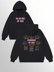 280G Heavyweight Men'S Hoodie Sweatshirt |   Double-Sided Print Adjustable Drawstring Kangaroo Pocket Featuring God'S Promises Bible Verses And Crown Design |   Gothic Streetwear Style Casual Sportswear Autumn And Winter Soft And Warm Essentials Hoodie Hoodie Women Sweatshirts Women Hoodies Men's Hoodie Sweatshirts Men Essentials Fear - màu đen - Xem 7