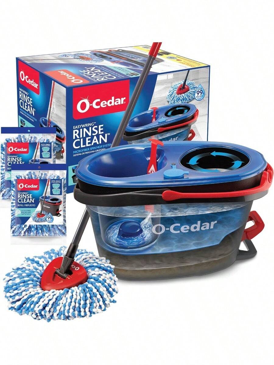 Spin Mop & Bucket System | Clean With Water | Removes 99% Of Bacteria - Rinseclean旋轉拖把和水桶 + 2個額外替換裝 - 查看 1