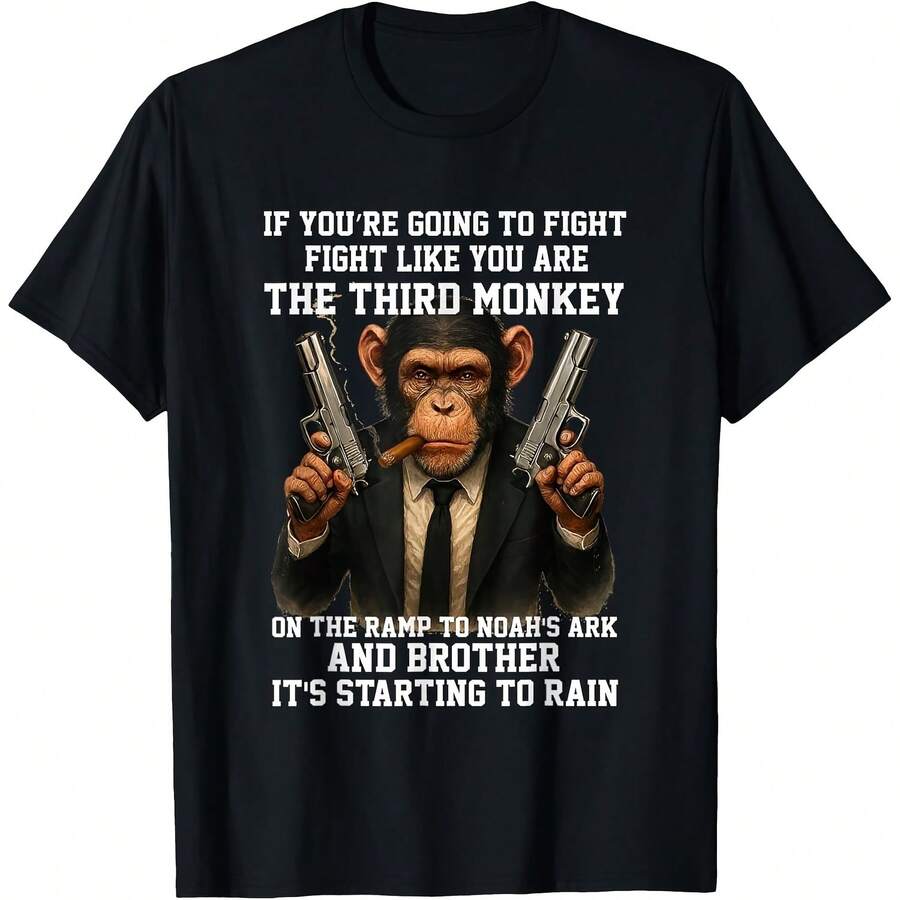 Fight Like The Third Monkey Noah Ark Rain Funny T-Shirt Uni T-Shirt - Black - View 1