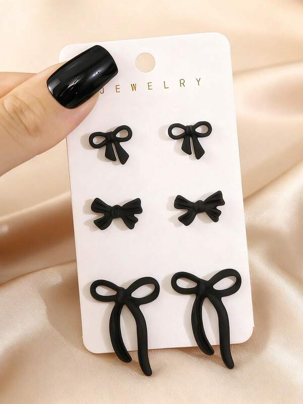 3 Pairs Bow Knot Earrings Set, Fashionable Jewelry Accessories For Girls