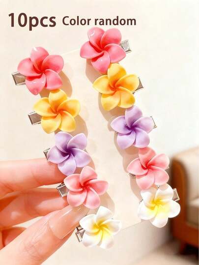10pcs Cute Alloy Flower Hair Clips For Girls, Mini Floral Hair Clips, Colorblock Print, Flower Design, Sweet Hair Accessories, Suitable For Daily Wear And Parties (Random Colors)