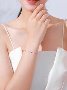 1件925纯银简约圆形设计女士手链，时尚首饰礼品 - 銀色 - 查看 2