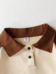 時尚休閒豹紋蝴蝶結 Polo 領 T-shirt，適合春夏，女孩風格 - 棕色 - 查看 3