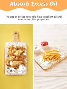 50/100pcs Rectangular Paper Placemats, Disposable Grease-Proof Lace Placemats, Suitable For Placemats, Wedding Birthday Party Dessert Table Food Decoration, 3 Sizes Available - View 8