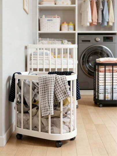 1 Giỏ đựng đồ có bánh xe - Thùng đựng đồ chơi và quần áo bằng nhựa bền chắc với 4 bánh xe và nắp hình mặt thú dễ thương, thích hợp cho phòng trẻ sơ sinh và phòng chơi, dễ dàng vệ sinh sàn nhà, quà tặng cho bé sơ sinh