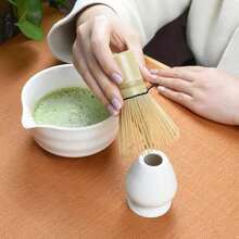 Artcome 7-Piece Matcha Tea Set - Complete Japanese Ceremony Kit With Bowl, Whisk, Scoop, Strainer & Guide, Green - White - 查看 6