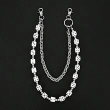 1pc Fashion Colorful Rhinestone Ball Pants Chain Personality Jeans Chain Dice Black 8 Exquisite Pocket Chain Men's Waist Chain Fashion  Accessories - White - View 12