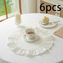 1 pieza/2 piezas/6 piezas Manteles individuales de unicolor francés con borde de volantes, servilletas pequeñas de encaje floral estilo Ins, mantel multiusos para cubrir el polvo - Multicolor - Ver 22