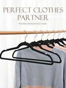 Blauesmeer Pack Of 100 Velvet Black Clothes Hangers, Trouser Hangers Space Saving, Suit Hangers, Thin Non-Slip Clothes Hangers, 360° Rotating Hook, Velvet Hangers For Dresses, Tank Tops, Heavy Clothes - Black - 黑色 (100 Pack) - 查看 4