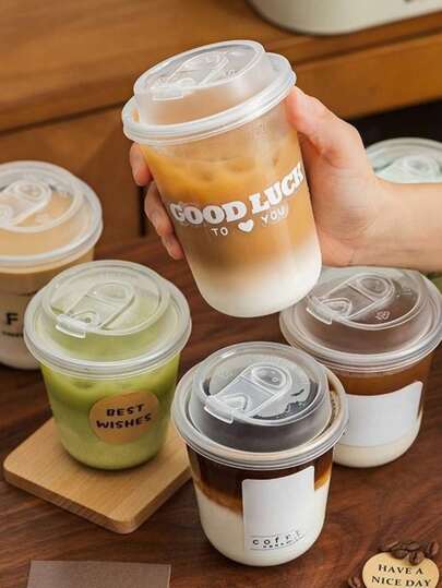 20/10pcs Set Thick PET Coffee Cups With Lids, Leak-Proof Insulated Plastic Cups, Suitable For Coffee Lovers, Milk Tea, Juice And Other Beverages. Ideal For Takeout Beverage Shops And Home-Made Drinks, Practical And Stylish