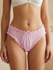 Women Briefs, Elegant Low Waist Panties Bow Ruffled Panties Underwear For Wedding Honeymoon - Pink - View 1