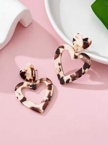 1 paire de boucles d'oreilles élégantes et raffinées avec imprimé léopard en forme de cœur, design élégant convenant pour le port quotidien, les sorties ou les cadeaux pour femmes - Multicolore - Voir 2