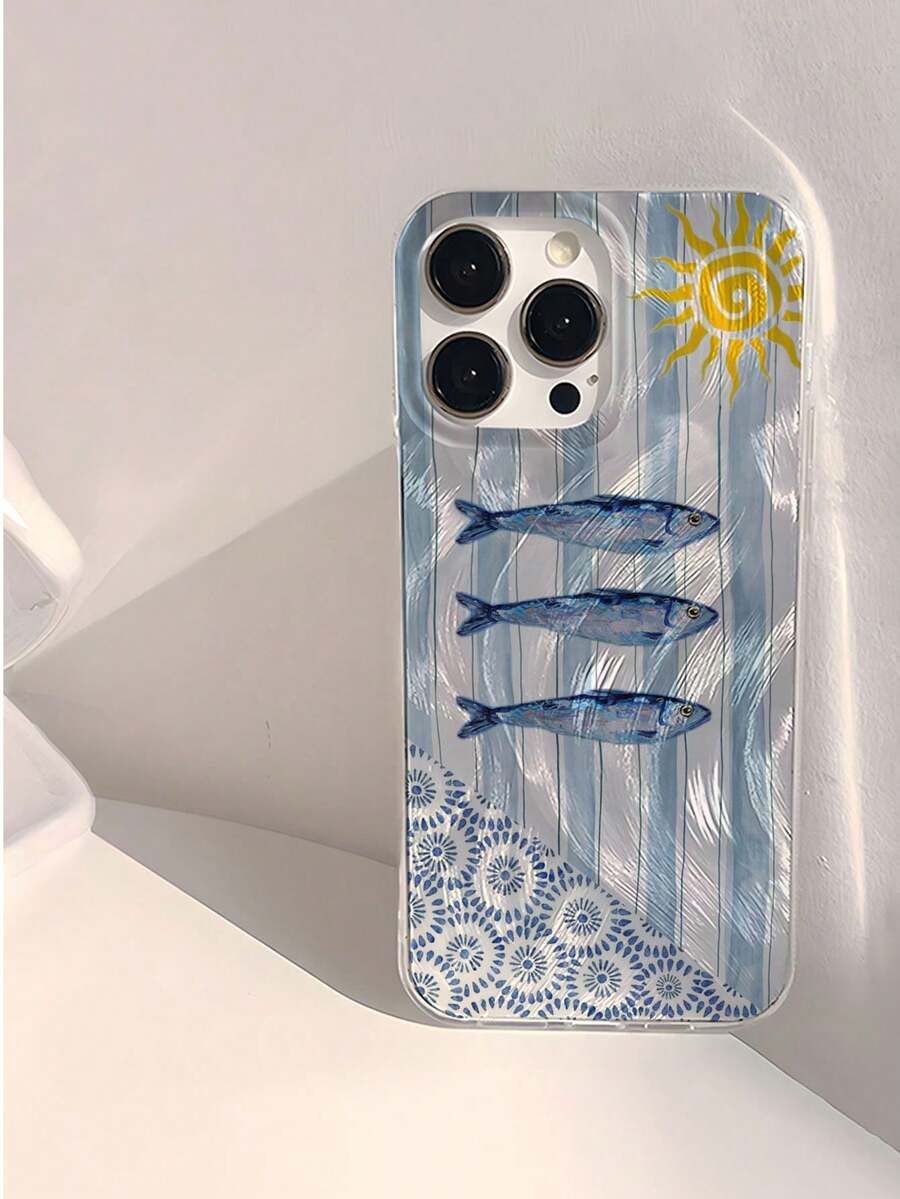 Ocean 1件装夏季限量版可爱简约鱼纹防水、防指纹、防刮透明IMD软面光滑手机壳，兼容苹果17/17 Air/17 Pro/17 Pro Max/16/16 Plus/16 Pro/16 Pro Max - 彩色 - 查看 1