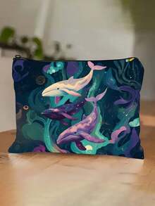 梦幻星空鲸鱼图案化妆包，耐用时尚，方便的拉链设计，适合送给伴侣、朋友、学生，可用作文具包、化妆礼品袋、拉链收纳袋 - 彩色 - 查看 2
