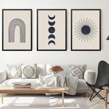 3pcs Unframed Canvas Neutral Bohemian Style Prints, Moon Phases And Sun Prints, Celestial Art, Bohemian Wall Art, Black And Beige Art, Abstract Minimalist Sun And Moon, Wall Art For Living Room, Room, Office, Makes A Great Gift,Mother's Day Gift - A - View 4