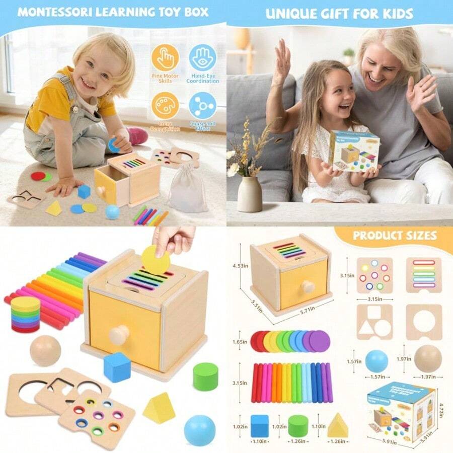 Montessori Toys For 1+ Year Old 4 In 1 Object Permanence Coin Box Ball Drop Color Sorting Sensory Fine Motor Skills Toys Shape Sorter For Toddlers 1-3 Gifts For 1 2 3 Year Old Girls Boys - As Pic - View 1