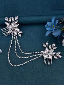 1pc Bridal Leaf & Pearl Hair Comb, Versatile Minimalist Handmade Hair Accessory - Silver - View 8