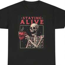 Staying Al Graphic T Shirt Funny Retro Skeleton Uni Heavy Cotton Tee - 黑色 - 查看 1