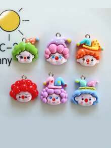 10pcs Cute Resin Pendant, Cartoon Clown Resin Accessories, Adorable Clown Hat Pendant For DIY Jewelry Crafts, DIY Clothing Bag Keychain Pendant (Random Delivery Of Multiple Styles, Random Hanging Ring Position) - Multicolor - View 2