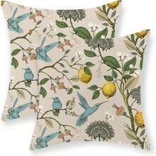2 Peças Conjunto de Fronha e Caminho de Mesa em Estilo Chinês Azul e Verde, 2 Peças Capas Decorativas de Almofada Floral Vintage, Fronha Floral Boêmia Sazonal para Uso Externo, Capas de Almofada de Sofá de Linho - Multicolorido - Visão 12