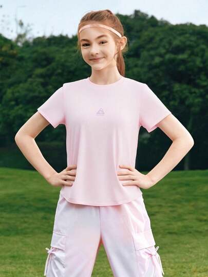 Balabala 少女圆领短袖速干运动T恤，夏季