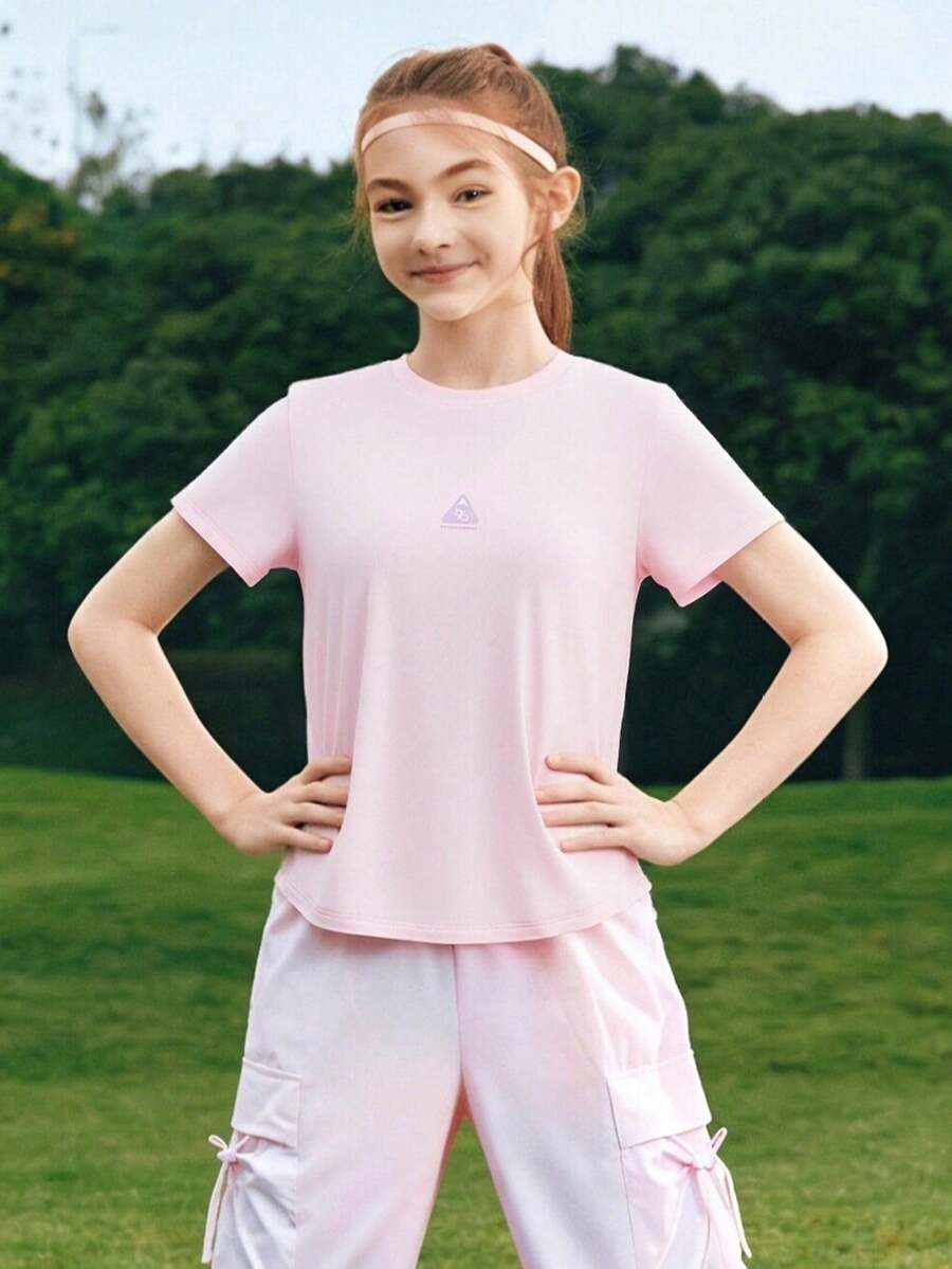 Balabala 少女圆领短袖速干运动T恤，夏季