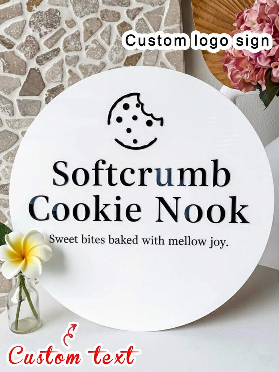 1pc Customizable Acrylic Sign, 1pc Customizable Matte Black & White Acrylic Sign, Wall-Mounted Entrance Signage, For Commercial Use, Customizable Text And Logo