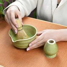 Artcome 7-Piece Matcha Tea Set - Complete Japanese Ceremony Kit With Bowl, Whisk, Scoop, Strainer & Guide, Green - Mottled Green - View 5