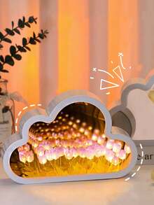1pc Cloud Tulip Night Light, DIY Creative Artificial Tulip Flower Design, Battery Operated, Suitable For Living Room, Bedroom, Desk, Office, Game Room Decor, Also Can Be Used As Photography Prop, Handmade Gift For Holiday And Birthday - Multicolor - View 4