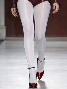 Curvy Satin White Stockings | High-Gloss Finish, Tummy Control & Multi-Occasion Styling - White - View 9