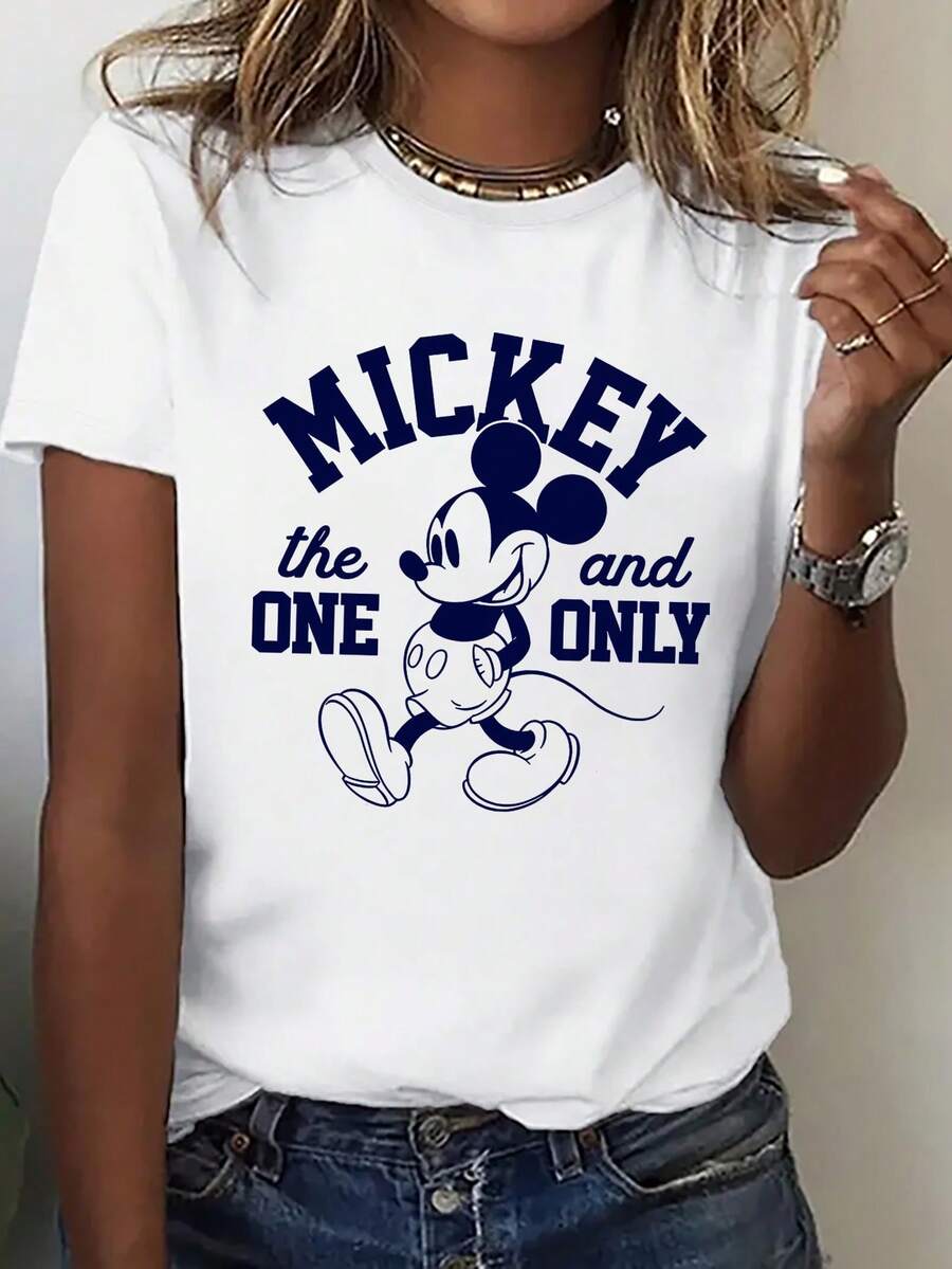 Disney Loose Version Toy Story Woody And Buzz Lightyear Black And White Line Printed T-Shirt, Suitable For Summer And Spring, Short Sleeved Tops, Women's Clothing, Holiday Gift Party Costumes. - trắng - Xem 1