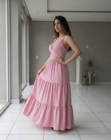 Women's Duna Ruffled Maxi Dress With Built-In Bra - Elegance, Lightness And Perfect Drape. - Pink - View 2