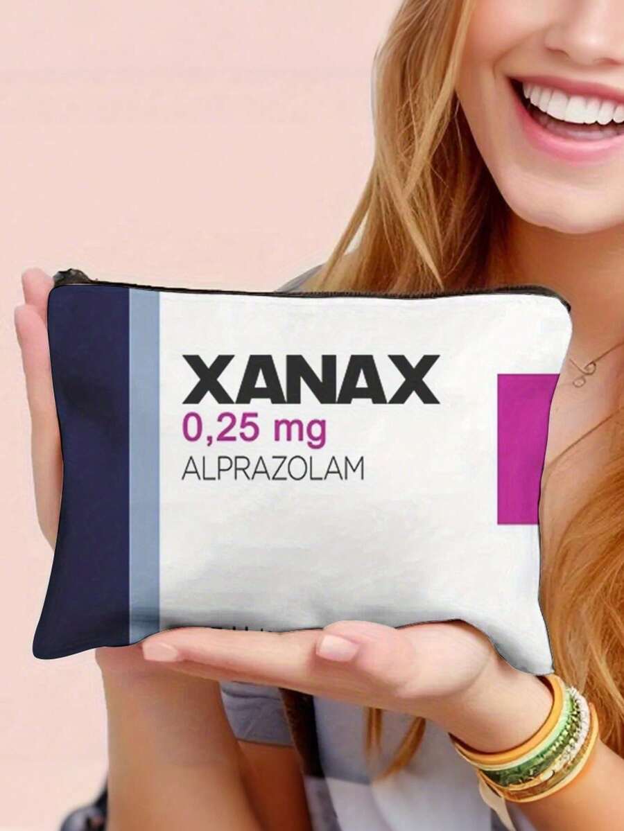 1个Leksal Xanax(阿普唑仑)药品收纳袋 - 0.25毫克阿普唑仑片剂收纳袋,带拉链,可作化妆包、印花图案收纳袋、小物件收纳袋、化妆品收纳袋、洗漱包、化妆刷收纳袋、手拿包,轻便可折叠收纳袋 - 彩色 - 查看 1