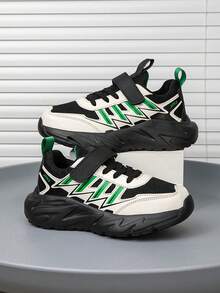 1 Pair Kids Sports Shoes, Boys & Girls, Comfortable Soft Breathable Versatile Lightweight Easy On/Off, Suitable For Indoor/Outdoor, Fashionable Casual Sneakers, New Arrival - Black - View 2