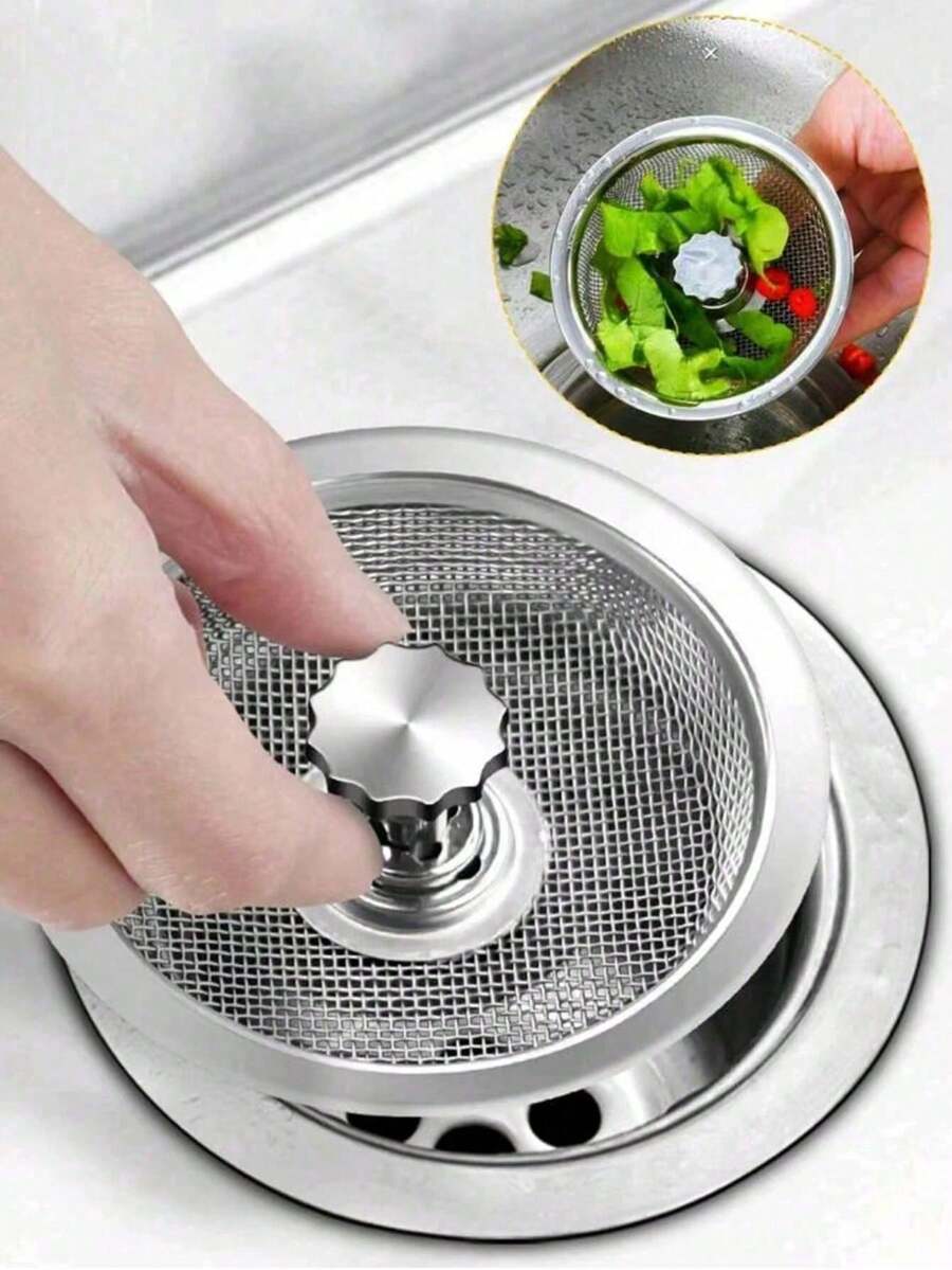 1/2件可調節廚房水槽排水濾網，不鏽鋼水槽過濾器附手柄，8.3cm/4.33in通用防堵塞排水籃，適用於8.-11.1cm水槽直徑，家用食物殘渣收集器