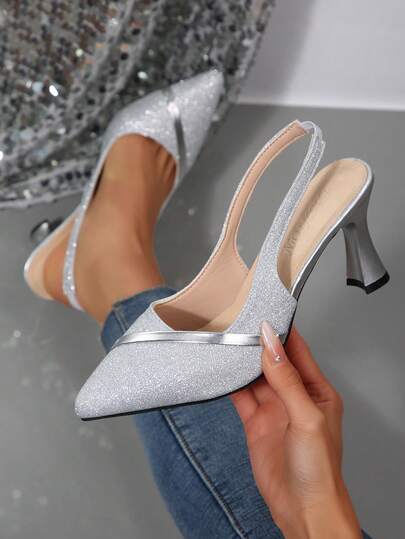 The Classic Pointed-Toe Design Cleverly Elongates The Lines Of The Feet, Making The Legs Appear Longer And More Alluring. The Unique Kitten Heel Design Combines Elegance And Stability, Swaying Gracefully With Each Step Without Causing Fatigue. The Open-Back Style Not Only Adds A Touch Of Sensuality, But Also Enhances Breathability To Prevent Sweaty Feet. The Glamorous Yet Versatile Style Is Suitable For Pairing With Formal Dresses For Special Occasions.