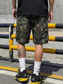 Quần short kaki rằn ri kiểu Mỹ cổ điển, quần short Bermuda dáng rộng nhiều túi, phong cách đường phố. - xanh quân đội - Xem 2