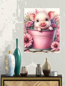 成人钻石画套装，可爱小猪5D钻石画套装，5D DIY钻石画，全钻圆形钻石点画，放松家居墙面装饰 - 無框 - 查看 4