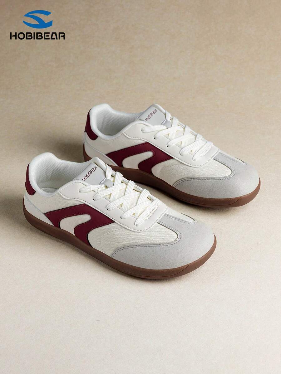 HOBIBEAR 新款男士系带平底鞋，软底舒适休闲运动鞋，时尚中性设计，适合通勤、户外活动、徒步旅行、健身穿着。 - 米紅 - 查看 1