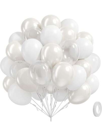 60pcs White Balloons With Clear Pearl White Balloons For Bridal Shower Wedding Bride Bachelorette Engagement Birthday Party Decorations