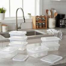 Kit 3 Pote Marmita Fit 420ml Retangular - Pote para Alimentos Reutilizável com Tampa Transparente - BPA Free - Vasilha Transparente Para Levar Almoço ao Trabalho e Faculdade - Pote Hermético Reutilizável BPA Free para Micro-ondas e Freezer - Vasilha Transparente - Visão 7