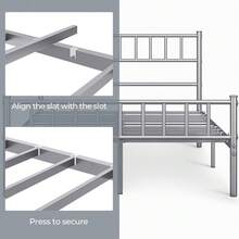 Single Metal Bed Frame Modern Style Bed Frame With Headboard And Footboard, Solid Slatted Base Black - Silver - View 5