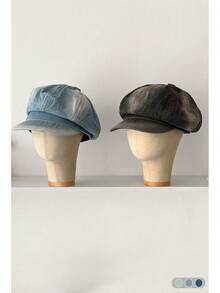 1pc Gradient Denim Newsboy Cap, Vintage Distressed Denim Octagonal Hat, Fashionable & Versatile For Women, Adjustable Size - Multicolor - View 4
