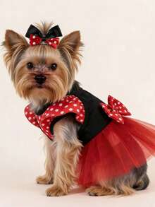1pc Dog Cat Mesh Wedding Dress Bow Cute Fashion Elegant Charming Creative Personalized Design Printed Pet Dress - Multicolor - View 3