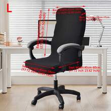 1pc Twill Black Office Chair Cover, Durable Zipper, Washable Elastic Desk & Chair Slipcover, High Back Computer Chair Protector - Black - View 8